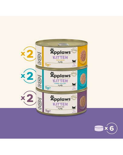 APPLAWS Applaws Cat Tin Multipack 6 x 70 g Kitten Selection karma mokra dla kociąt mix smaków z rybą i kurczakiem