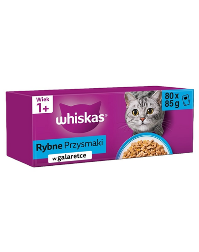 WHISKAS Adult pachet 80x85g mix arome pește pentru pisici, în jeleu