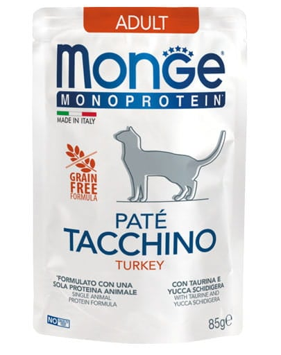 MONGE Monoprotein Adult Cat Paté Turkey 85 g hrană monoproteică pisici, curcan