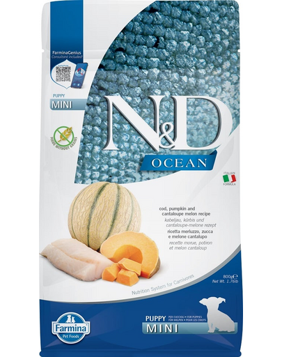 N&D Ocean Dog Puppy Mini cod, pumpkin & cantaloupe melon 800 g dorsz, dynia i melon kantalupa dla szczeniąt i suk w ciąży
