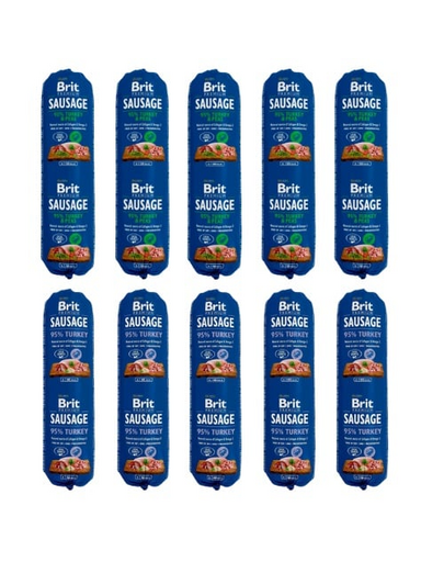 BRIT Premium Sausage baton hrană câine 10x800 g (pui, curcan, mazăre și curcan)