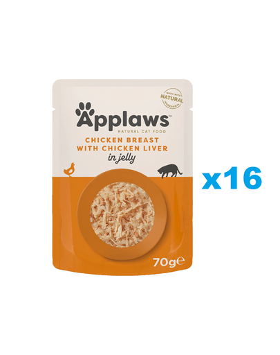 APPLAWS Cat Adult Pouch Chicken Breast with Liver in Jelly Set plicuri pisici, cu pui si ficat in aspic 16x70 g