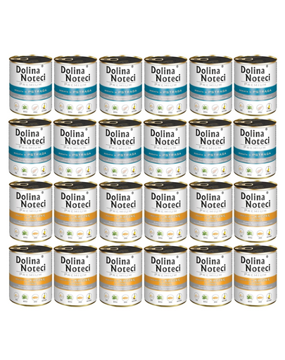 DOLINA NOTECI Mix păstrăv și rață cu dovleac pentru câini Premium 24x800g