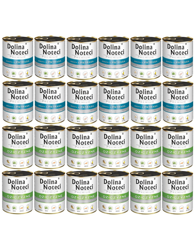 DOLINA NOTECI Mix păstrăv și vânat hrană câini Premium 24x800g