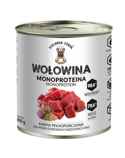 KUCHNIA SZEFA Monoproteină vită 800g hrană pentru câini
