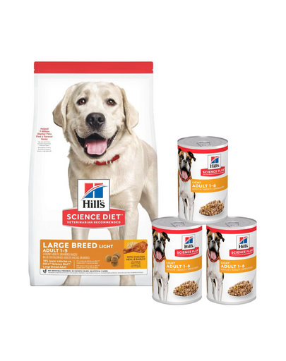 HILL'S Science Plan Adult Light Large breed hrana uscata cu pui 14 kg + 3 conserve GRATIS