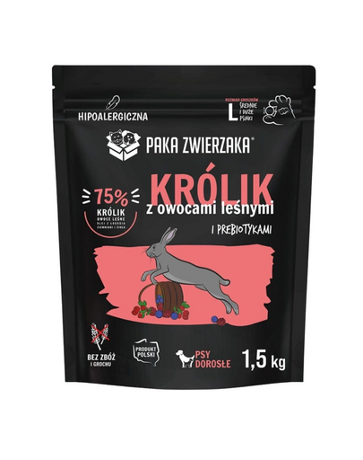 PAKA ZWIERZAKA hrană uscată pentru câini cu Iepure și fructe de pădure L 1,5 kg