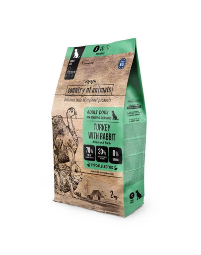 COUNTRY OF ANIMALS hrană uscată cu curcan și iepure pentru câini 2 kg