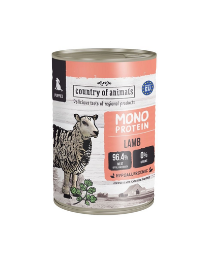 COUNTRY OF ANIMALS hrană umedă monoproteică cu miel pentru căței 400 g