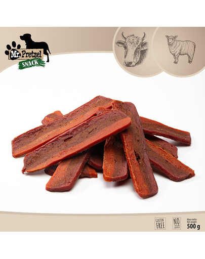 Recompense câini mix carne vită miel cerb pentru câini mofturoși MR. PRETZEL 500g