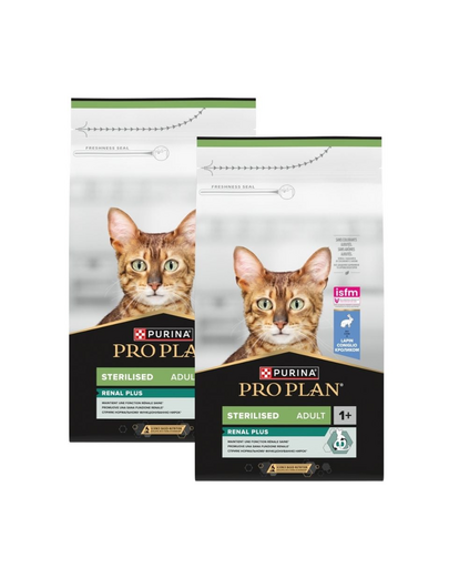 PURINA PRO PLAN Sterilised Renal Plus 2x1,5 kg hrană uscată pentru pisici sterilizate, bogată în iepure