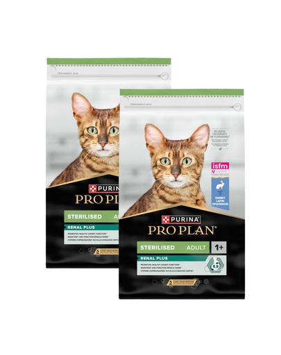 PURINA PRO PLAN Sterilised Renal Plus 2x10 kg hrană uscată pentru pisici sterilizate, bogată în iepure