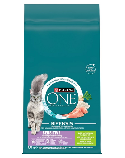 PURINA ONE Bifensis Sensitive 19,5 kg (2x9,75 kg) hrană uscată pentru pisici cu digestie sensibilă, cu curcan și orez