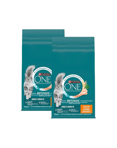 PURINA ONE Bifensis Adult 19,5 kg (2x9,75 kg) hrană uscată pentru pisici adulte, cu pui și grâu