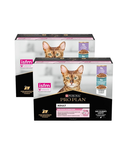 PURINA PRO PLAN Delicate Digestion 20x85 g hrană umedă pentru pisici cu digestie sensibilă, cu curcan și pește oceanic în sos
