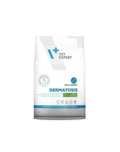 Hrană uscată câini talie mică cu dermatoze și intoleranțe VET EXPERT Veterinary Diet Dermatosis Small Breed, 8 kg cu iepure și cartofi