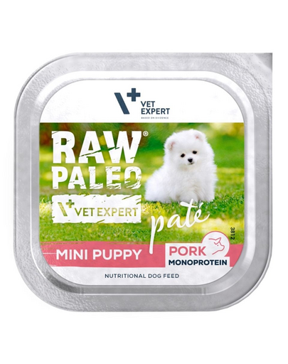 RAW PALEO Pate Pork Mini Puppy 150g pate de porc căței de rase mici