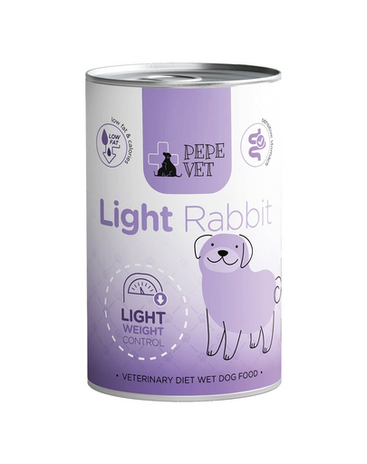 PAKA ZWIERZAKA PEPE Vet Light Rabbit 400 g hrană umedă pentru câini, destinată susținerii reducerii greutății corporale