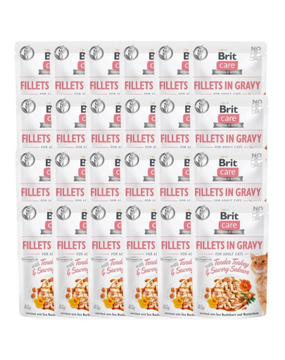 BRIT Care Fillets in gravy Hrana umeda pentru pisici adulte, cu somon si curcan in sos 24 x 85 g