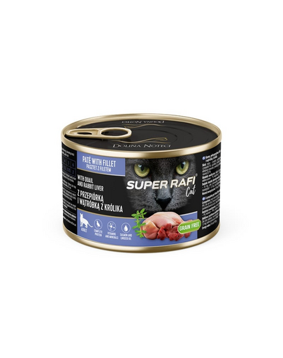 SUPER RAFI Cat cu prepeliță și ficat de iepure 12x185 g pentru pisici adulte