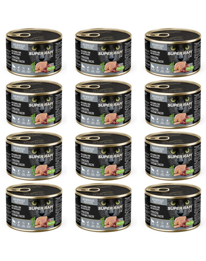 SUPER RAFI Cat cu bibilică și inimi de rață 12x185 g pentru pisici sterilizate