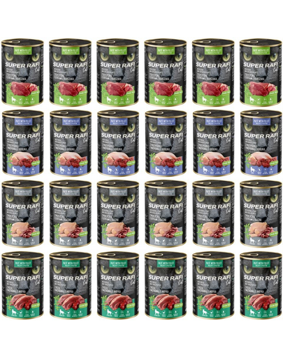 SUPER RAFI Cat Mix 4 Arome 24 x 400 g hrană umedă pentru pisici