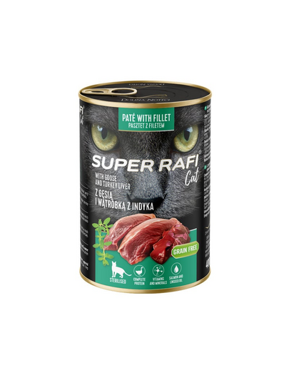 SUPER RAFI Cat rață și ficat de curcan 6x400 g pisici sterilizate