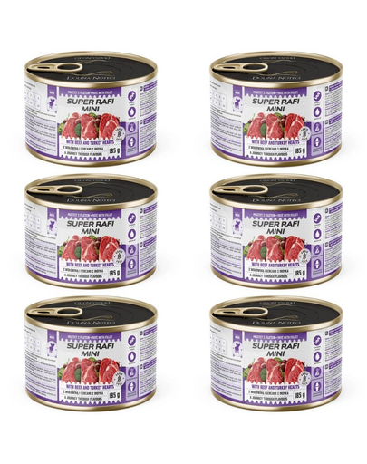 SUPER RAFI Mini cu vită și inimi de curcan 6x185 g hrană umedă pentru câini de talie mică