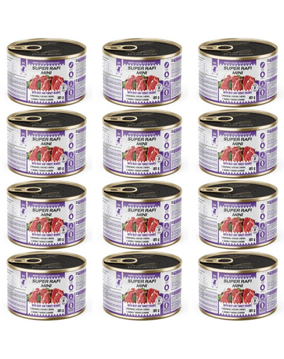 SUPER RAFI Mini cu vită și inimi de curcan 12x185 g hrană umedă pentru câini de talie mică