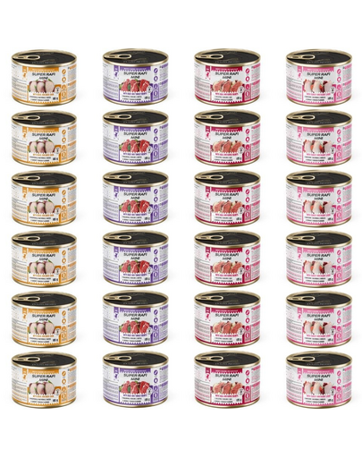 SUPER RAFI Mini Mix 4 Gusturi 24x185g hrană umedă pentru câini de rase mici