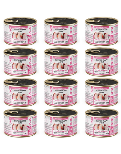 SUPER RAFI Mini cu curcan și ficat de iepure 12x185 g hrană umedă pentru câini de talie mică