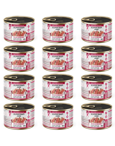 SUPER RAFI Mini cu vițel și inimi de gâscă 12x185 g hrană umedă pentru câini de talie mică