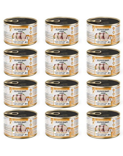 SUPER RAFI Mini cu prepeliță și ficat de rață 12x185 g hrană umedă pentru câini de talie mică