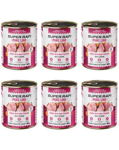 SUPER RAFI Pure Line curcan și cartofi dulci 6x800 g hrană câini adulți