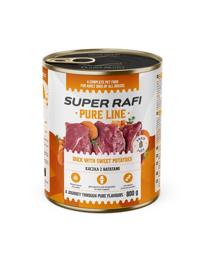 SUPER RAFI Pure Line rață și cartofi dulci 12x800 g hrană umedă câini adulți