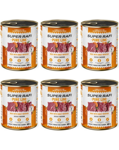 SUPER RAFI Pure Line rață și cartofi dulci 6x800 g hrană umedă câini adulți