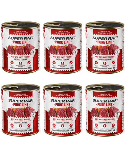 SUPER RAFI Pure Line cu vită și cartofi dulci 6x800 g hrană umedă pentru câini adulți
