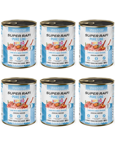 SUPER RAFI Pure Line Junior miel și cartofi dulci 6x800 g hrană pentru căței