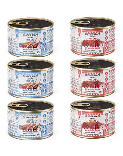 SUPER RAFI Mini Pure Line mix 2 arome 6x185g hrană umedă pentru câini de rase mici