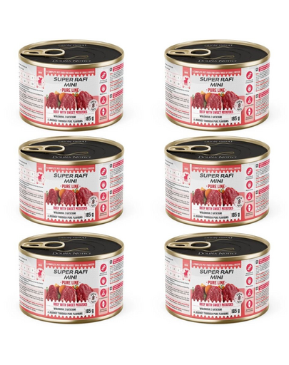 SUPER RAFI Mini Pure Line cu vită și cartof dulce 6x185 g hrană umedă pentru câini de talie mică