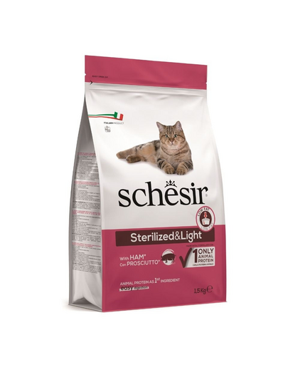 Hrană pisici sterilizate control greutate SCHESIR Original 1,5 kg cu șuncă