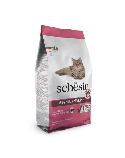 Hrană pisici sterilizate 10 kg SCHESIR Original Light cu șuncă pentru control greutate