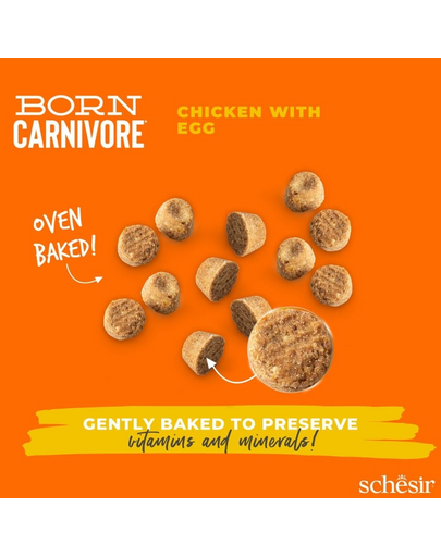 Hrană uscată pisici bogată în proteine SCHESIR Born Carnivore 1,25 kg pui cu ou