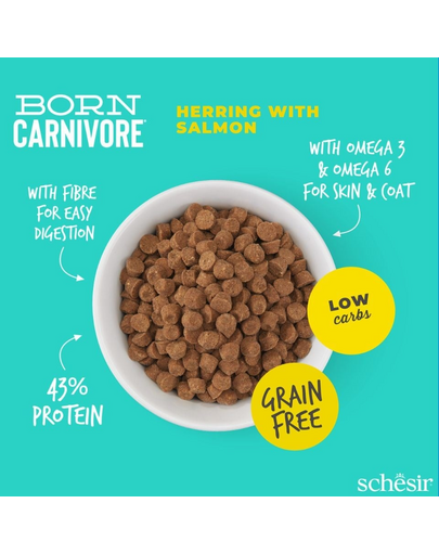 Hrană uscată pisici cu hering și somon Schesir Born Carnivore 1,25 kg fără cereale