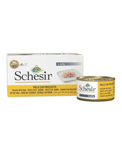 Hrană câini mici SCHESIR 4x85 g pui cu șuncă în jeleu