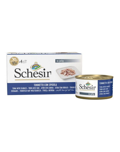Hrană câini mici cu ton SCHESIR biban de mare în jeleu 4x85 g