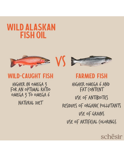 Ulei Omega 3 câini pisici SCHESIR Omega 3 Plus 250 ml din somon și mentai de Alaska