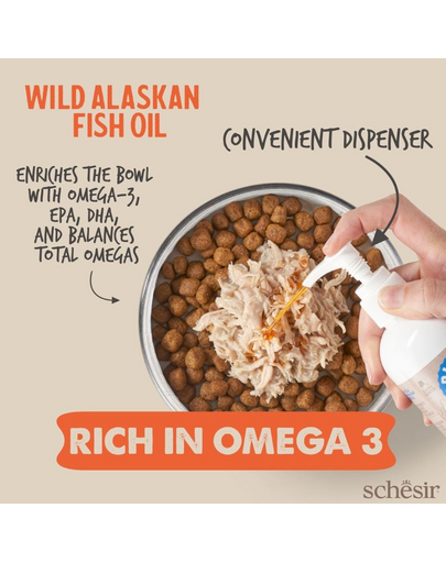 Ulei Omega 3 câini pisici SCHESIR Omega 3 Plus 250 ml din somon și mentai de Alaska