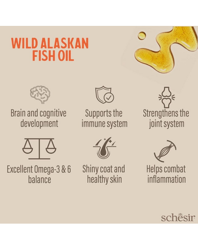 Ulei Omega 3 câini pisici SCHESIR Omega 3 Plus 250 ml din somon și mentai de Alaska