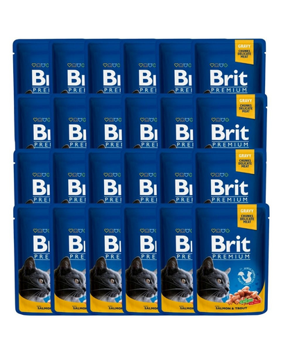 BRIT Premium Cat Adult Mix 48x100 g hrană pisici adulte, cu somon și păstrăv, vită și mazăre